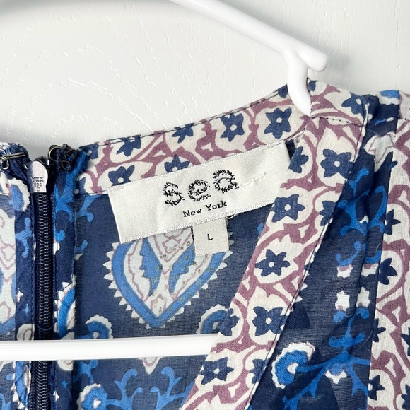 SEA NEW YORK Brigitte Border Puff Sleeve Print Dress in Navy Sz L - Picture 7 of 9